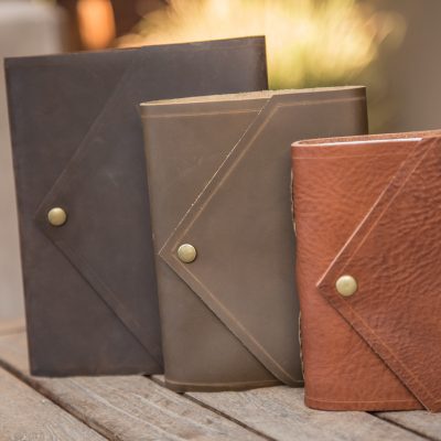 Envelope-style leather journals by Trekker Leather Co.